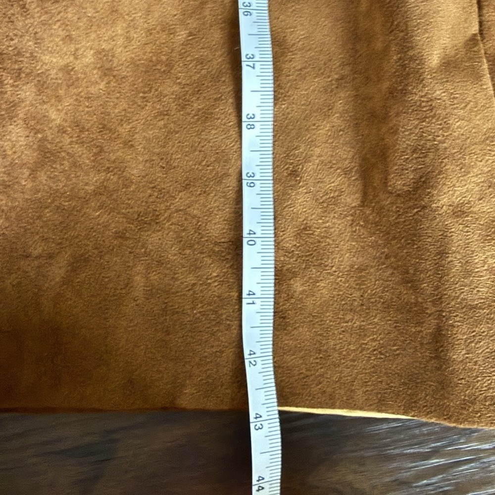 VTG 70s Suede Leather Mod Trench Coat Womens 2X-3X Brown Minimalist Patch Pocket - Picture 8 of 9